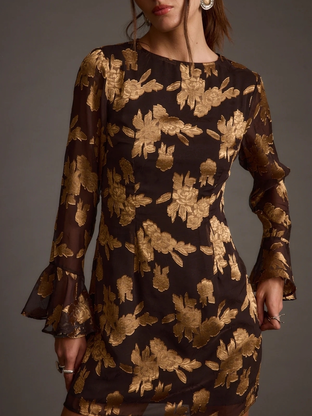Gold Floral Mini Dress